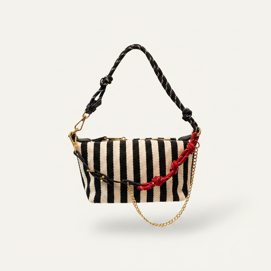 Bolso baguette rayas negro crudo - frontal