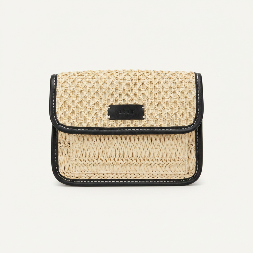Bolso crossbody de rafia con ribete negro - e-commerce