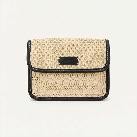Bolso crossbody de rafia con ribete negro - e-commerce