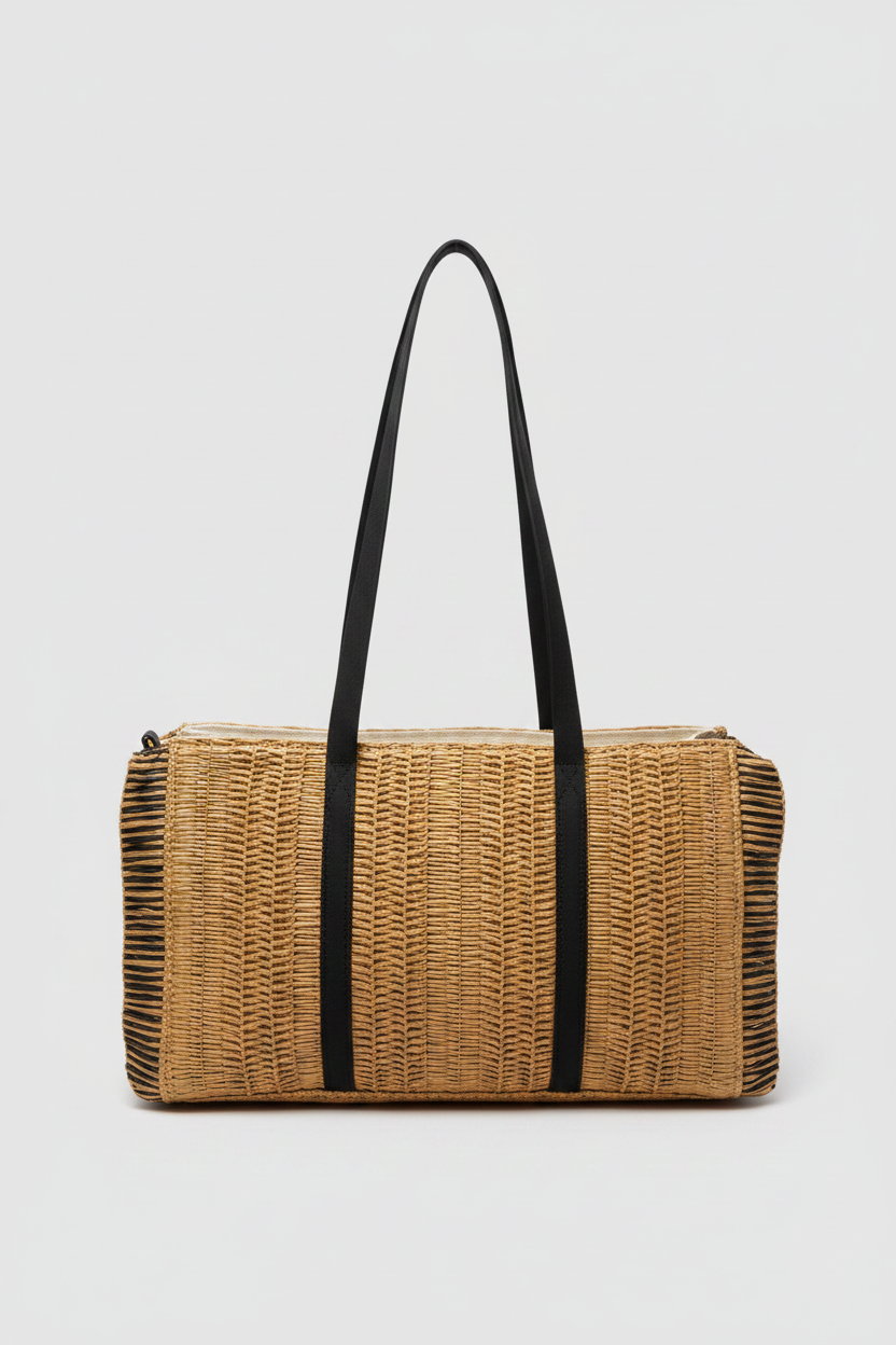 Bolso tote rafia negra - frontal
