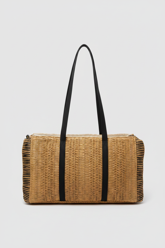 Bolso tote rafia negra - frontal