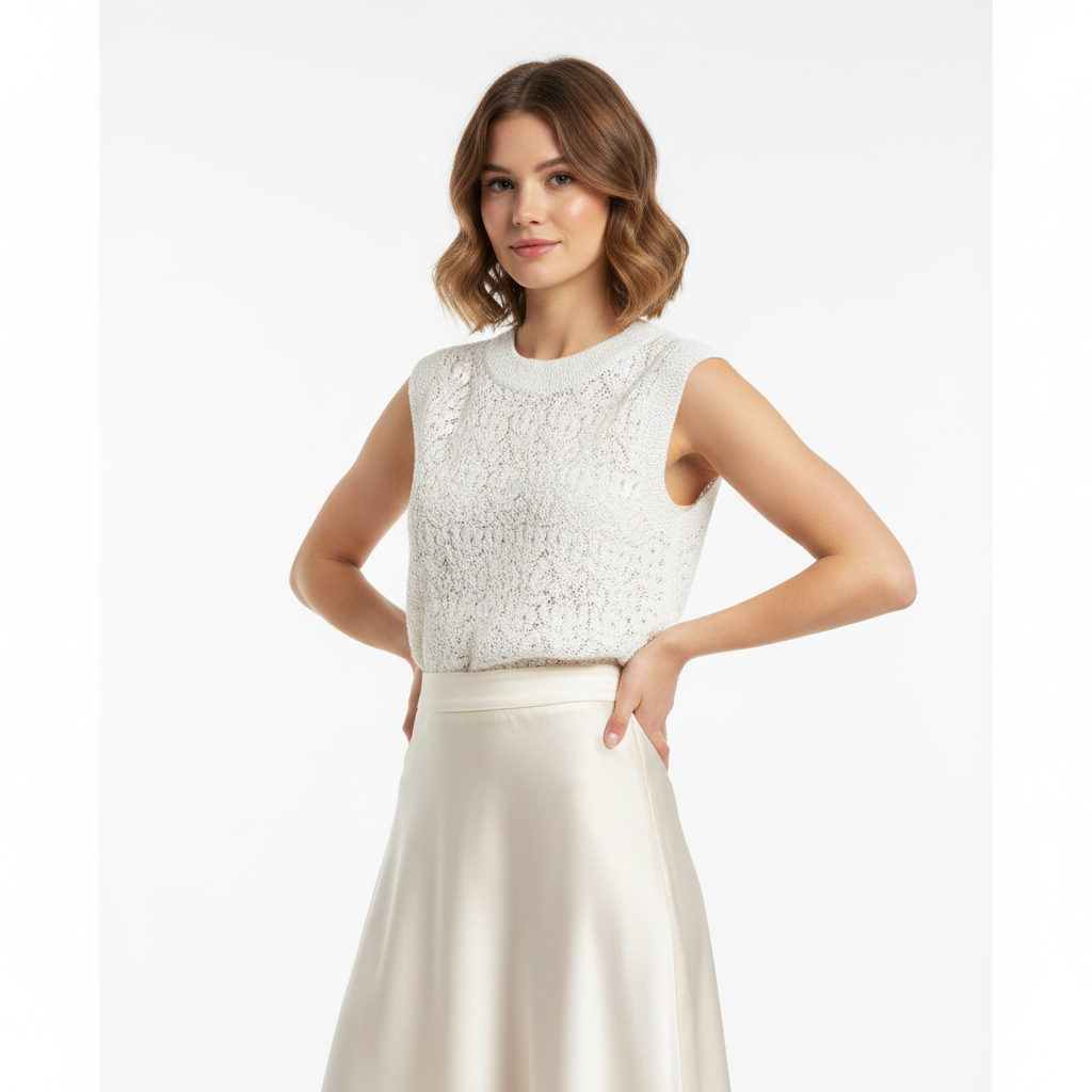 Top Crochet Blanco Sin Mangas