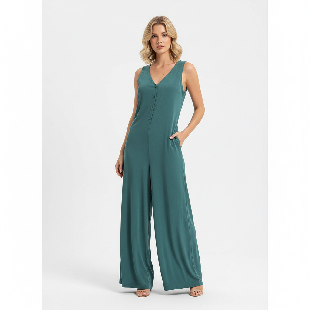 Mono Palazzo Viscosa Sin Mangas Verde Teal