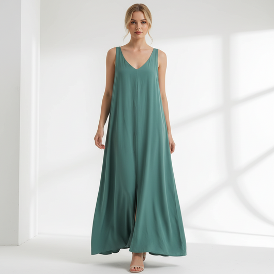 Vestido Maxi Verde Escote V con Abertura