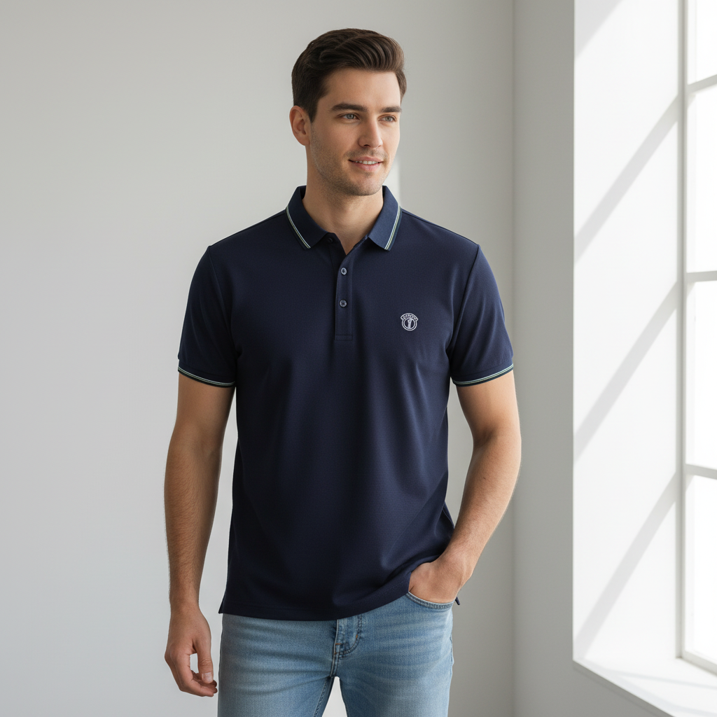 Chico con polo azul marino