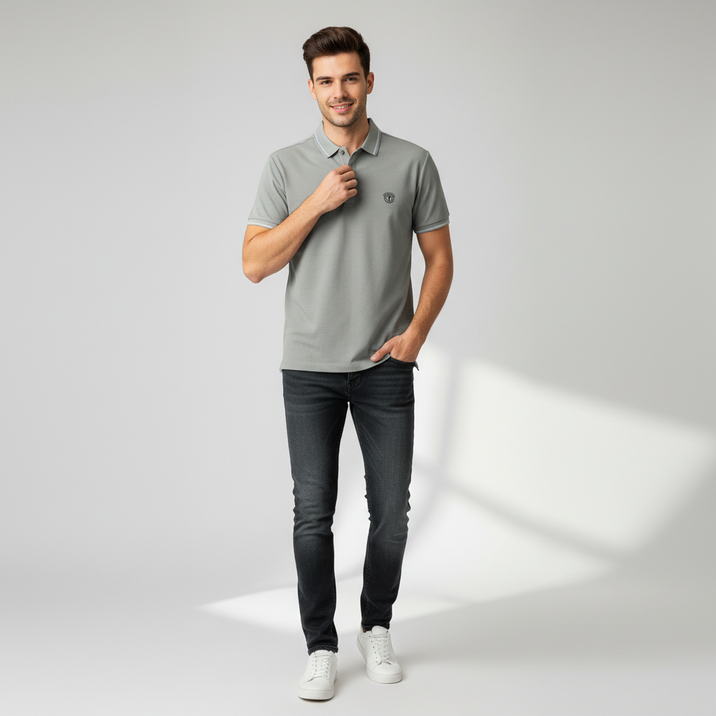 Chico con polo gris