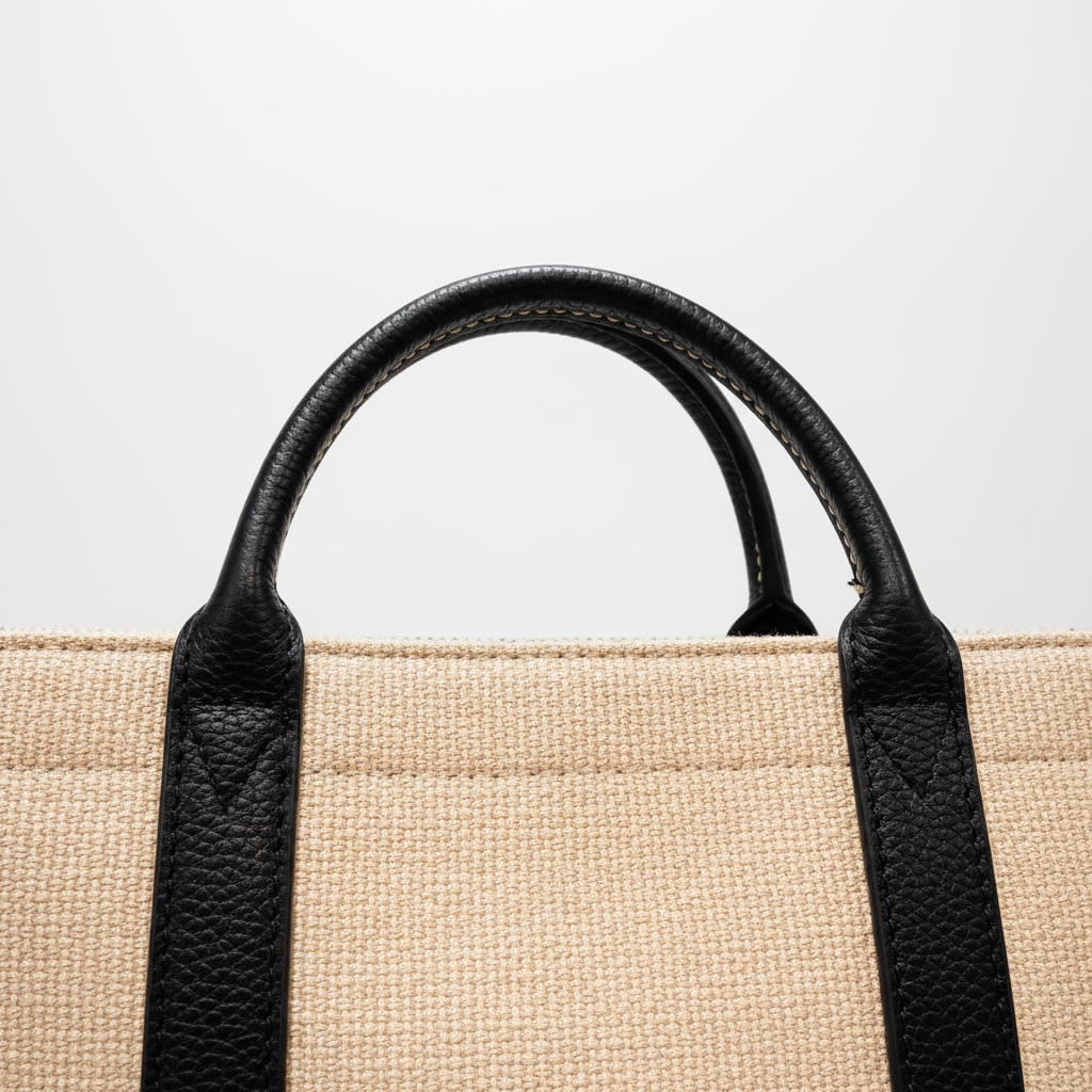Detalle asa cuero negro tote bag