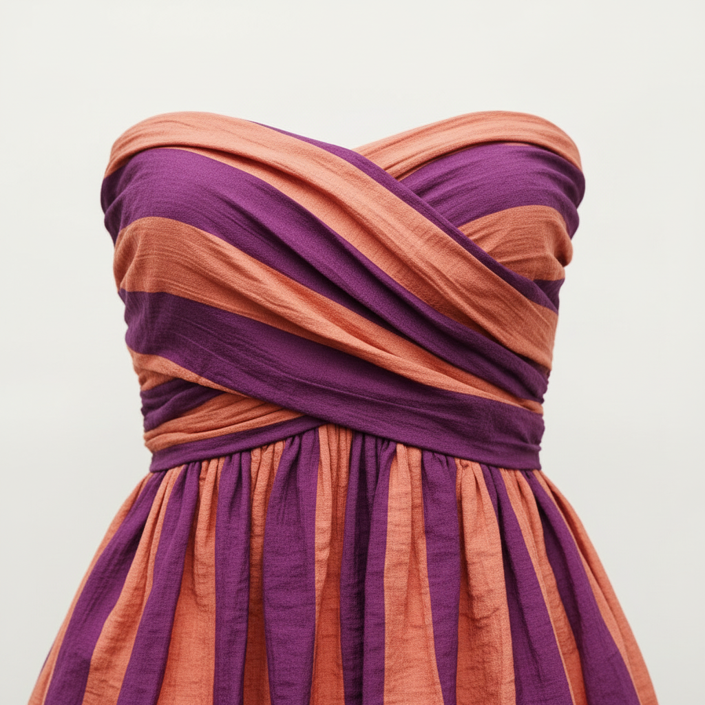 Detalle cintura drapeada - Falda Globo Rayas Morado Coral
