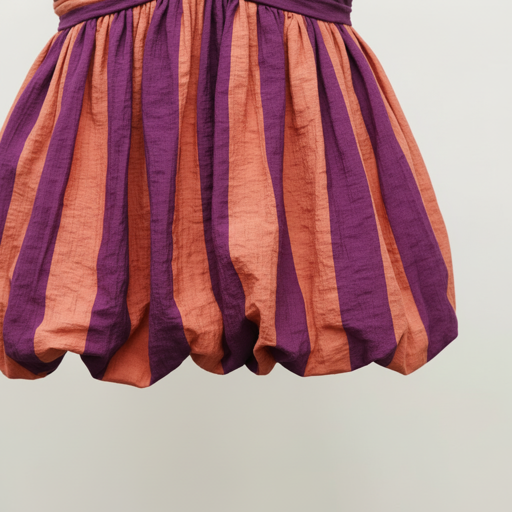 Detalle corte falda globo - Rayas Morado Coral