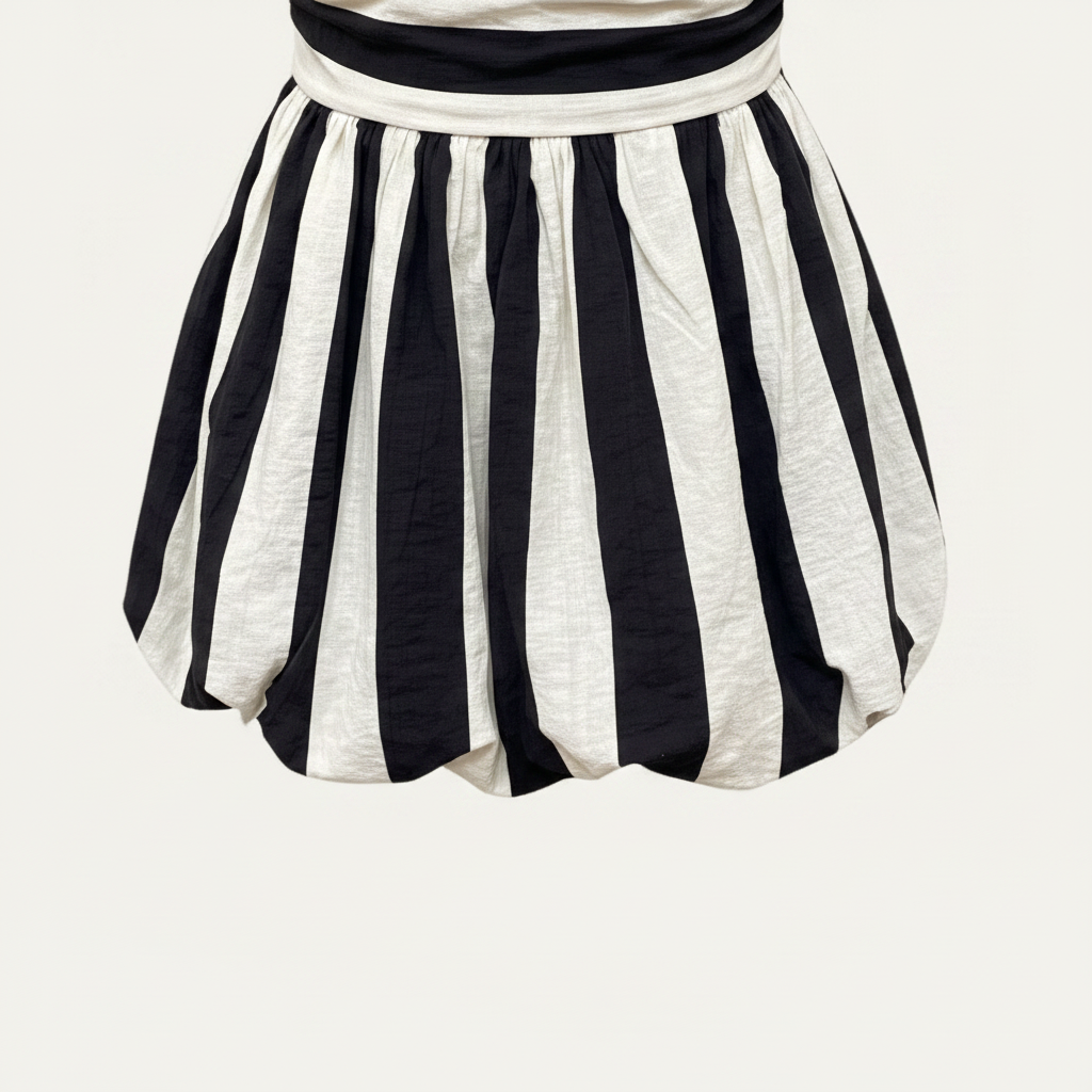 Detalle corte globo - Falda Negro Blanco