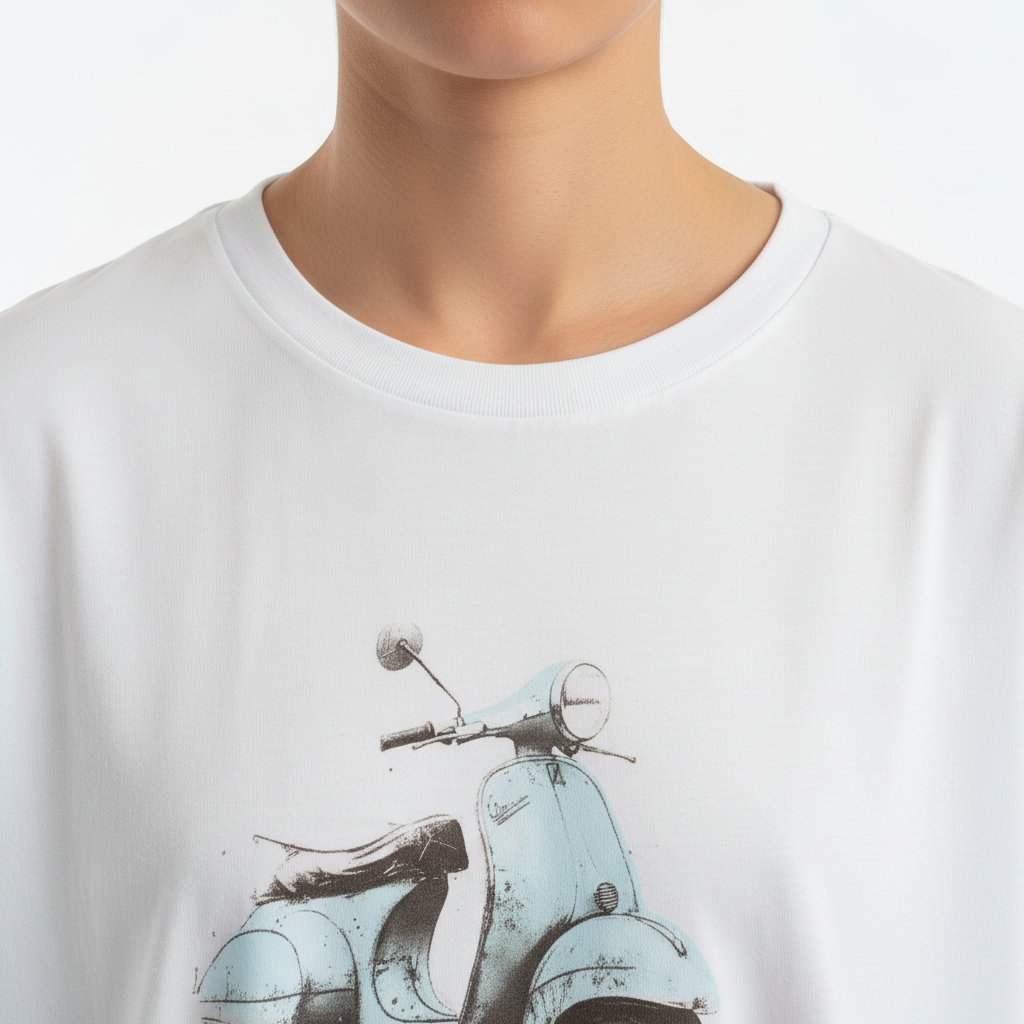 Detalle cuello camiseta blanca