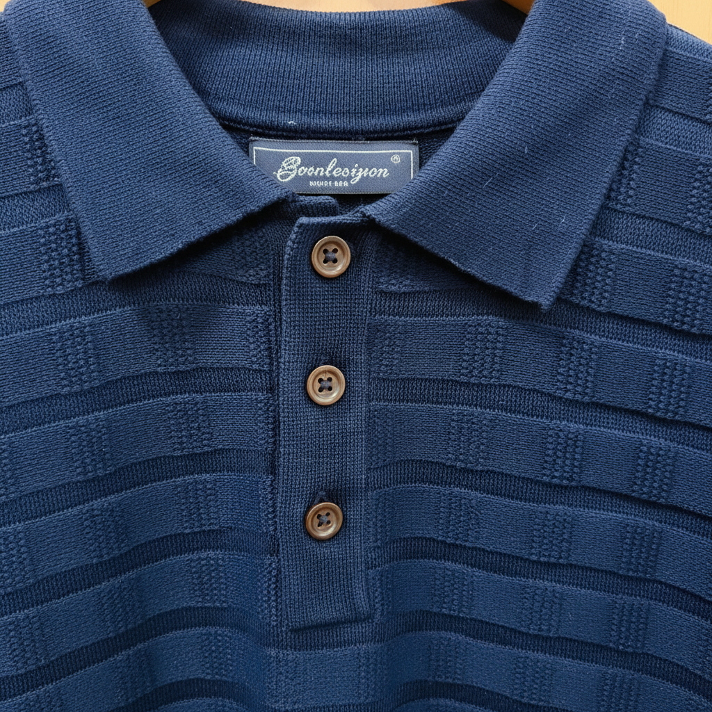 Detalle cuello polo azul marino
