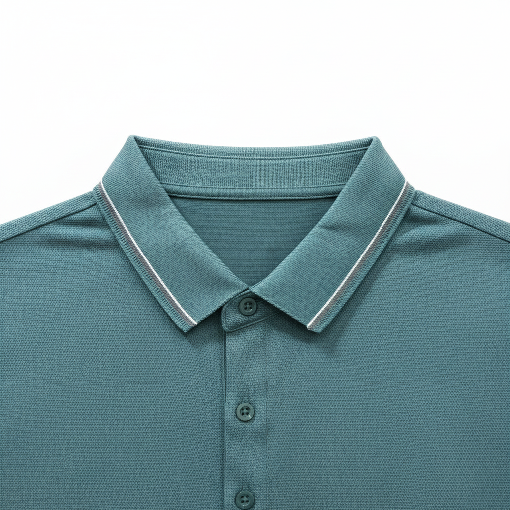 Detalle del cuello del polo verde sin percha