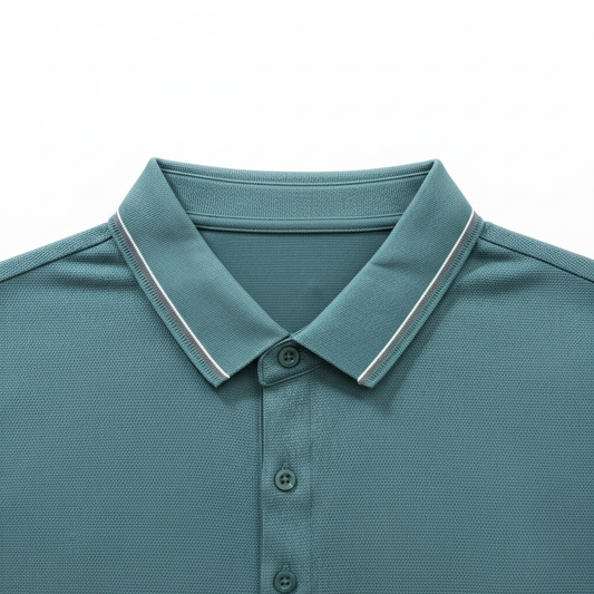 Detalle del cuello del polo verde sin percha