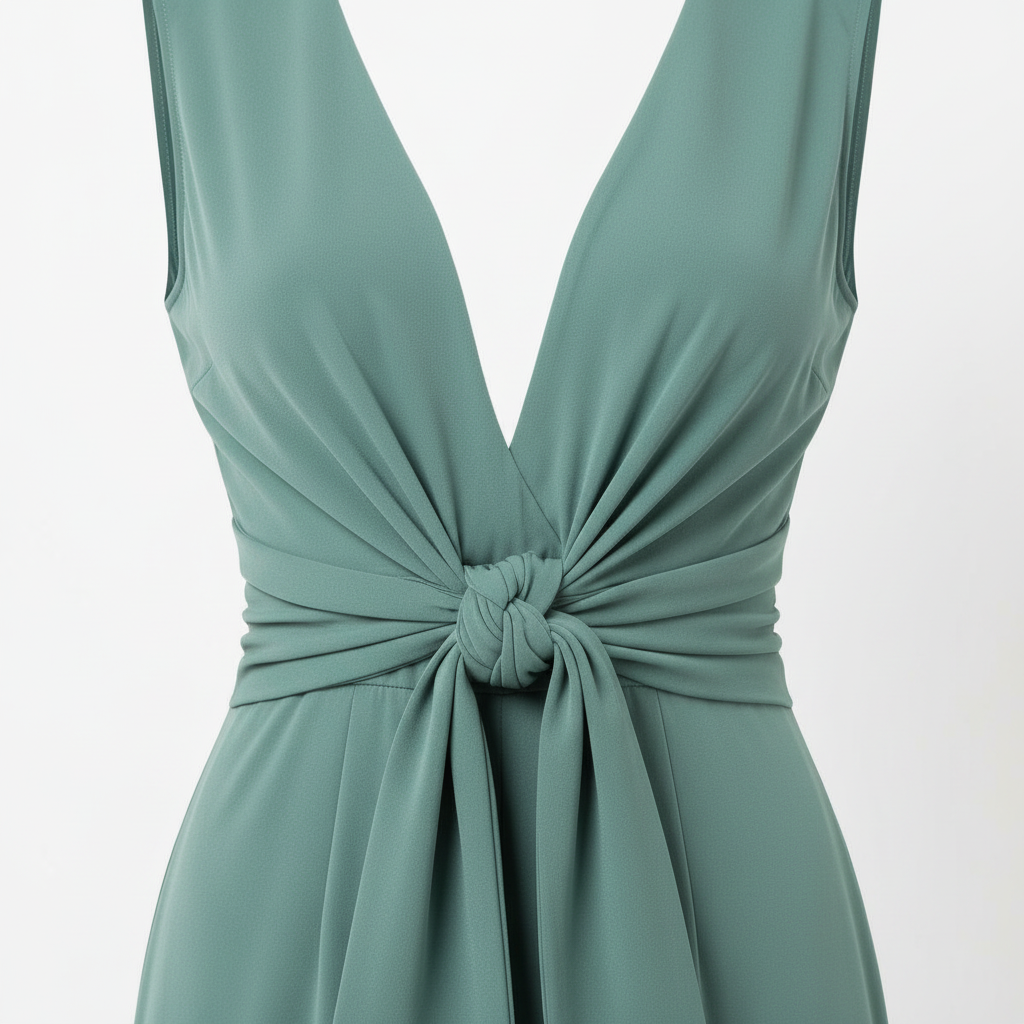 Detalle escote y nudo mono verde