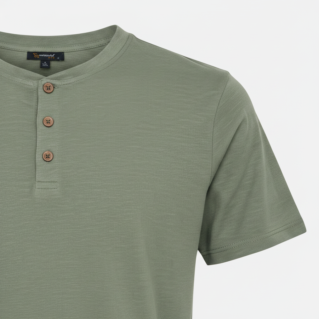 Detalle manga - Camiseta Henley Verde Salvia