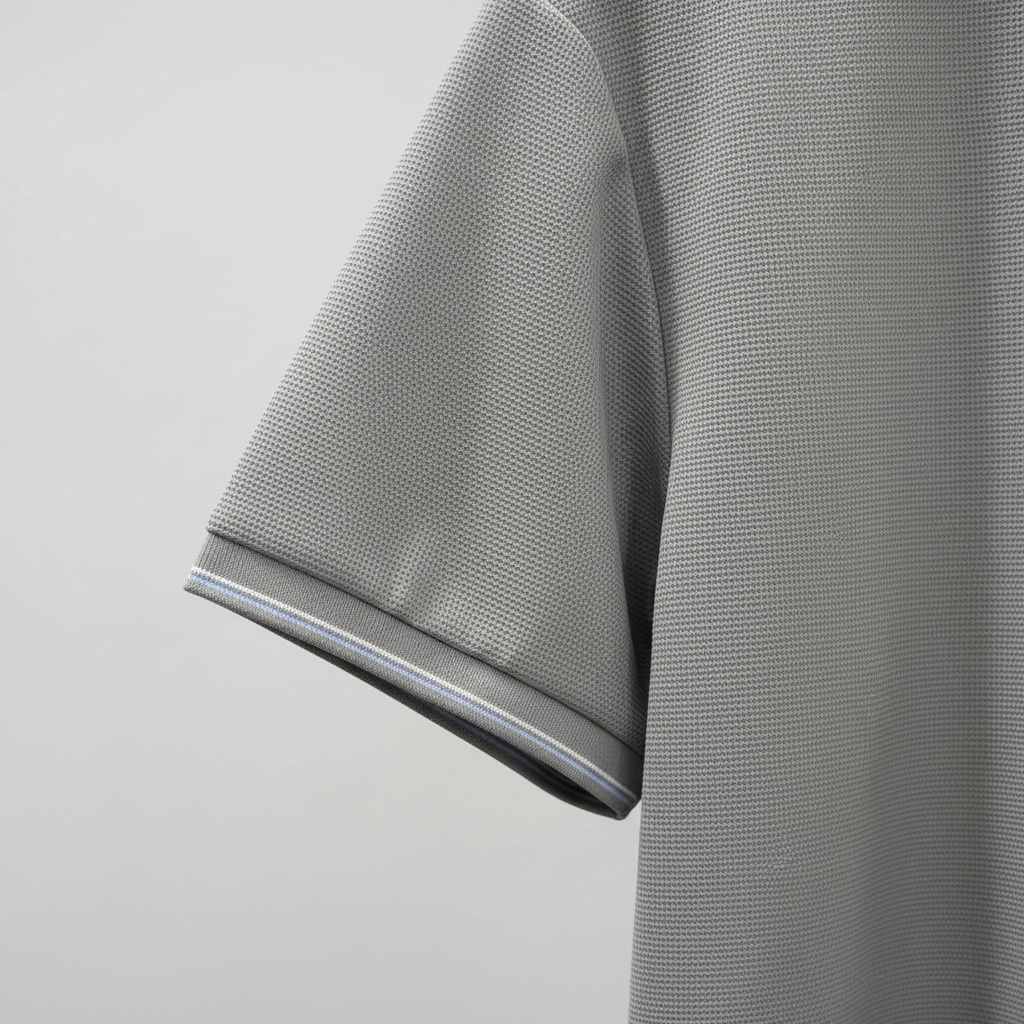 Detalle manga polo gris con ribete blanco