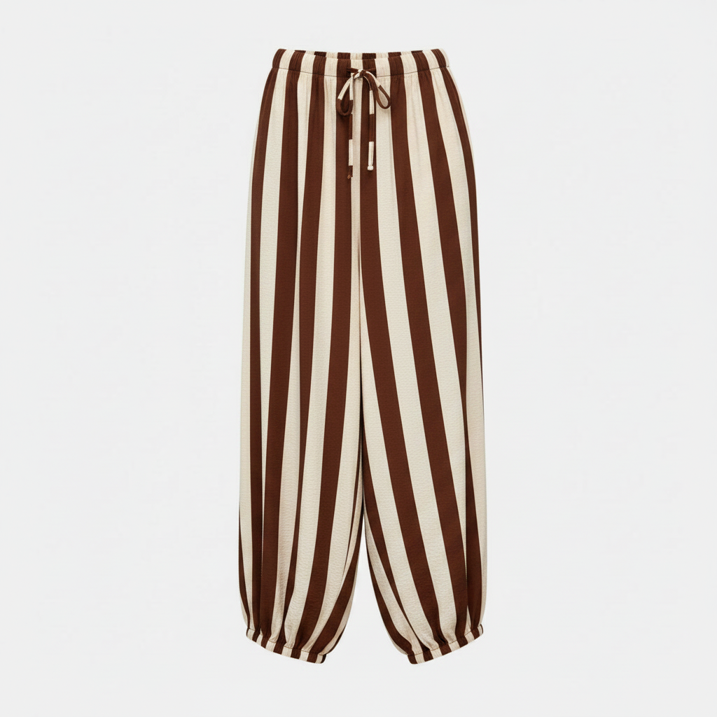 Pantalón palazzo rayas chocolate y beige