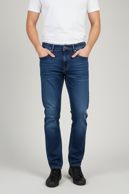 Hombre vistiendo pantalón tejano azul