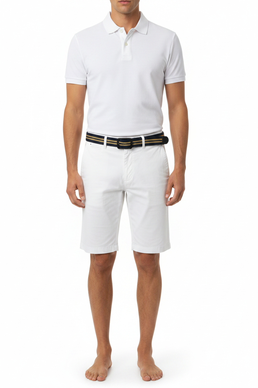Bermuda blanca con cinturón modelo masculino