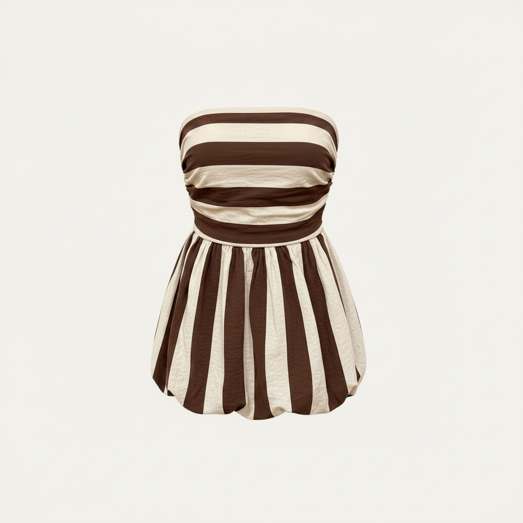 Top sin tirantes rayas beige y chocolate
