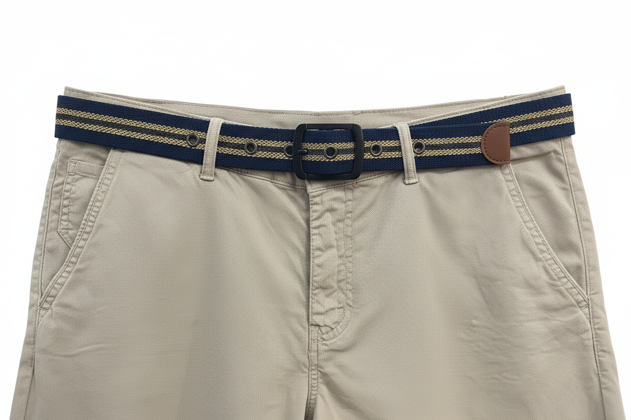 Detalle cintura bermuda beige con cinturón