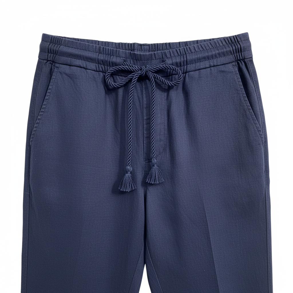Detalle cintura pantalón lino azul marino