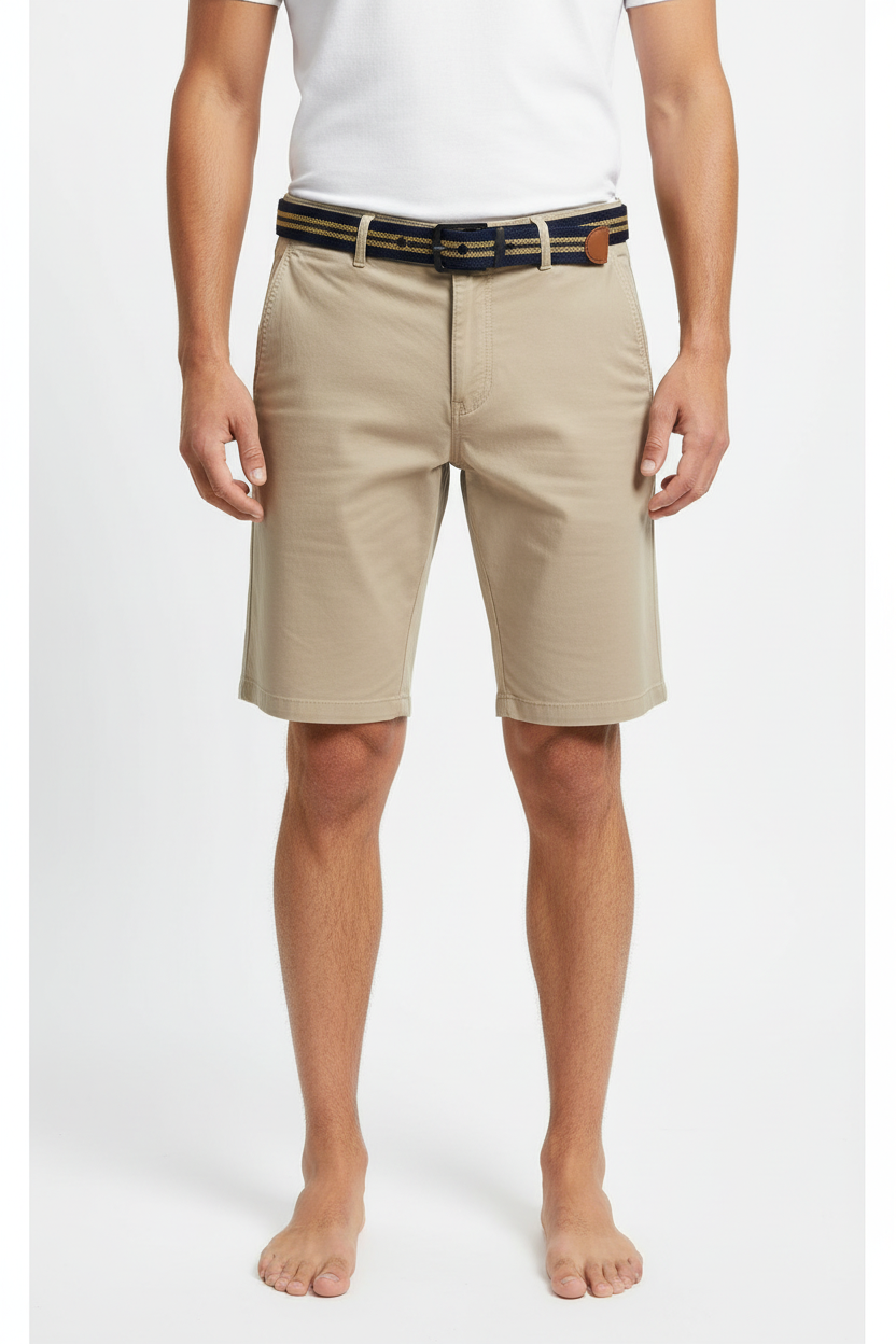Bermuda beige con cinturón modelo masculino