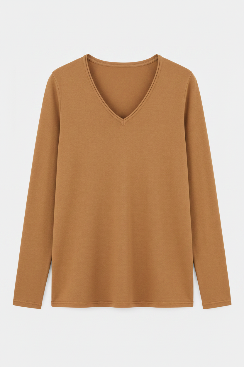 Jersey básico cuello pico color camel