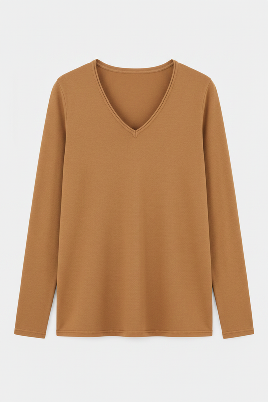 Jersey básico cuello pico color camel