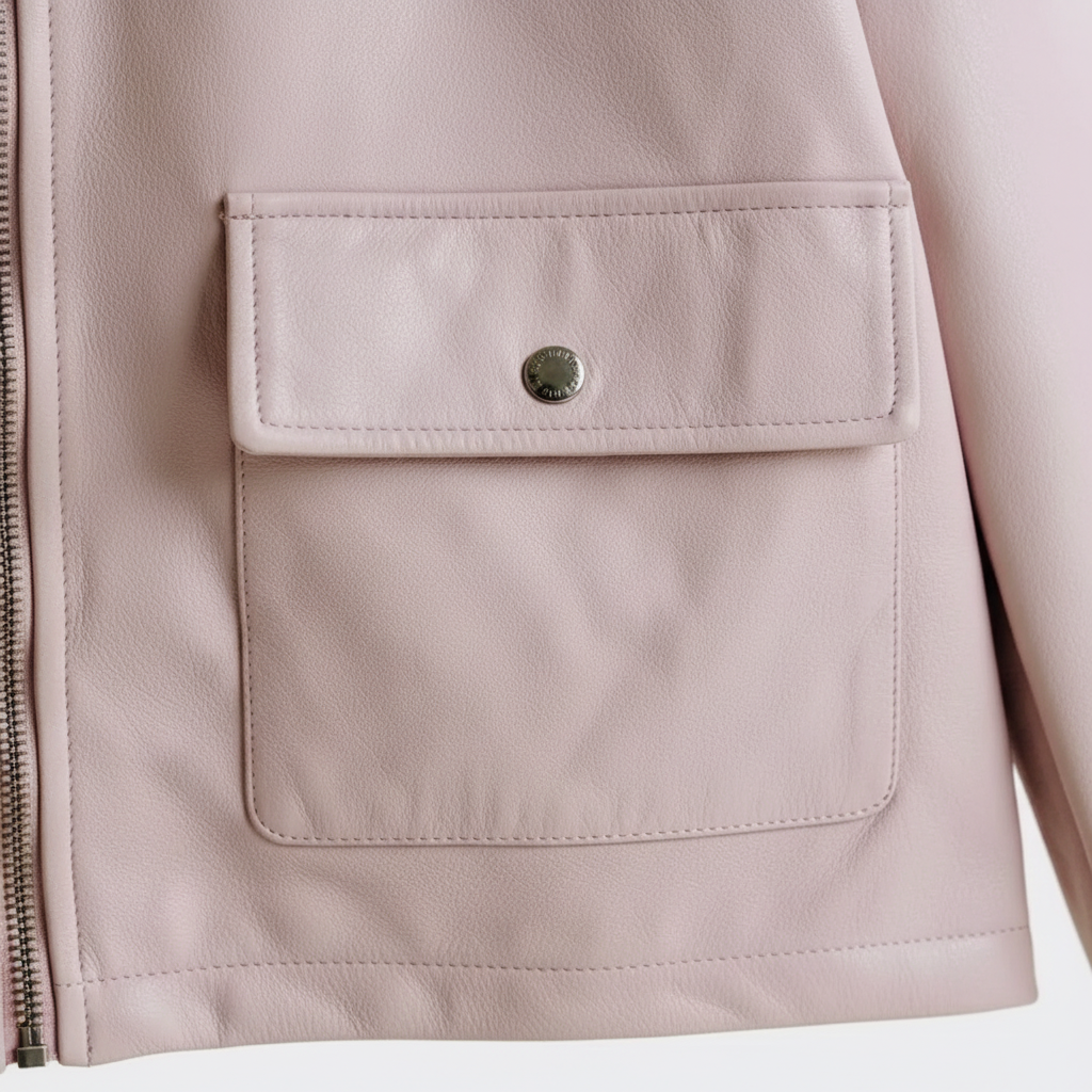 Detalle del bolsillo de la chaqueta rosa nube