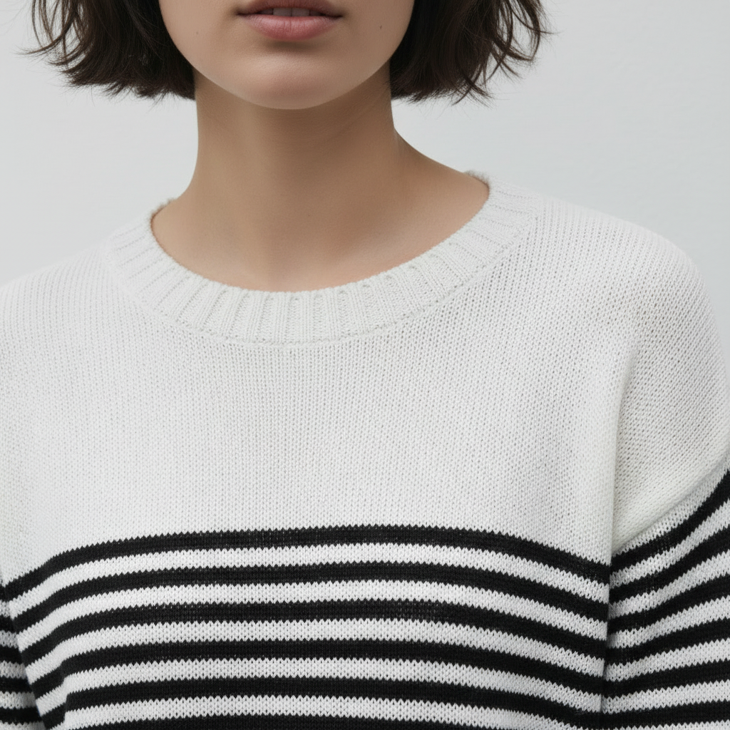 Detalle cuello jersey de rayas
