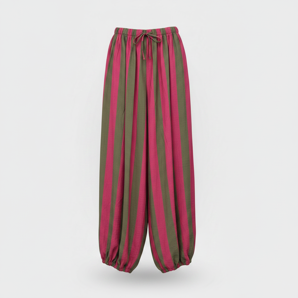 Pantalón palazzo rayas oliva y fucsia - cuadrada
