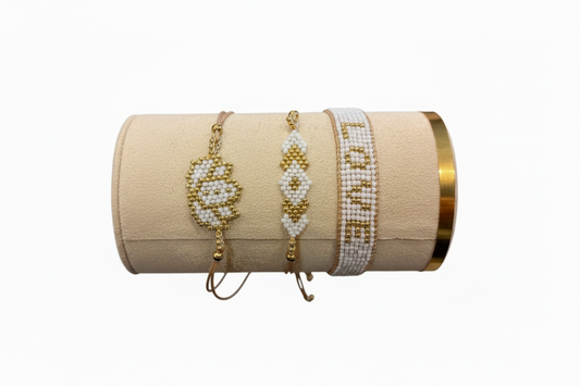 Beaded Bracelet Set Golden