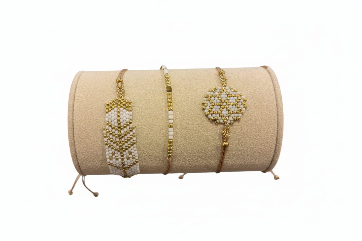 Beaded Bracelet Set Golden