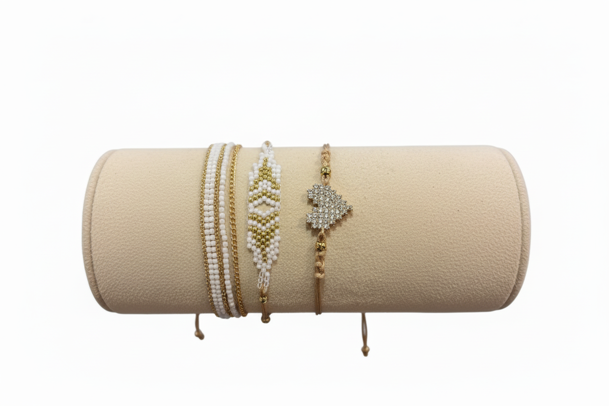 Beaded Bracelet Set Golden