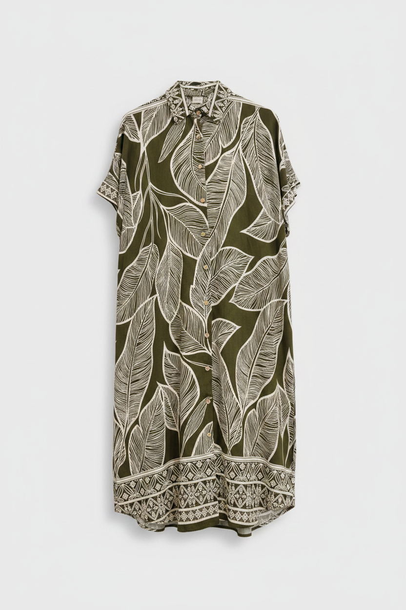 Vestido tropical verde oliva - flat lay