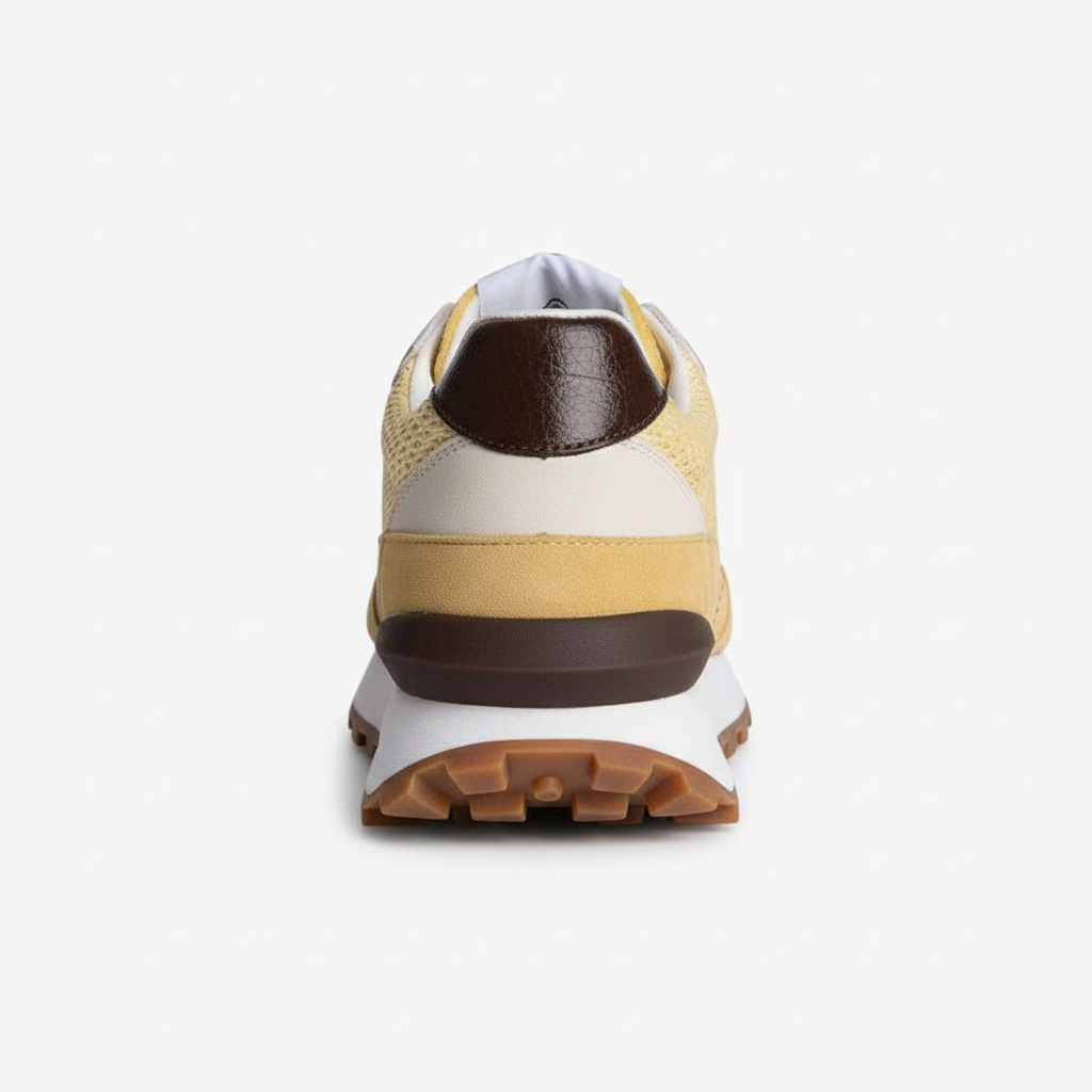 Vista trasera zapatilla amarilla retro